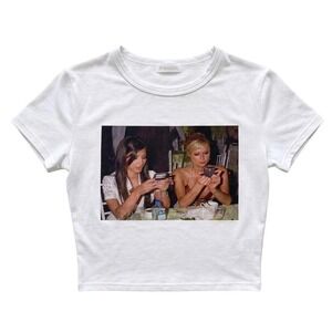 Princess Kim Kardashian Paris Hilton Sidekick Graphic Bby Tee White Y2K Crop Top